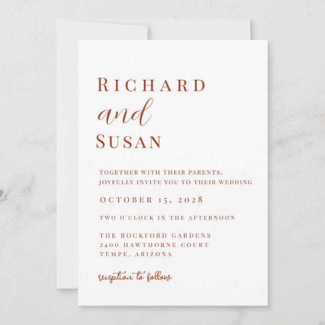 Desert Sienna Modern Minimalist Wedding Invitation (Front)