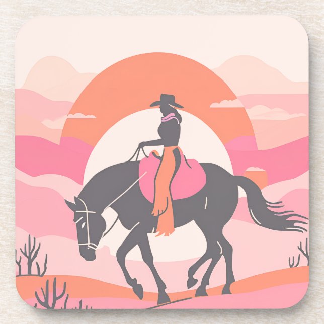 Desert Skies with Cowgirl Riding her Horse Coaster (Front)