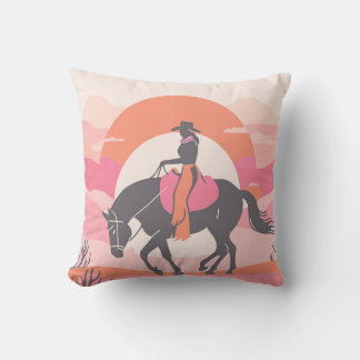 Desert Skies with Cowgirl Riding her Horse Cushion