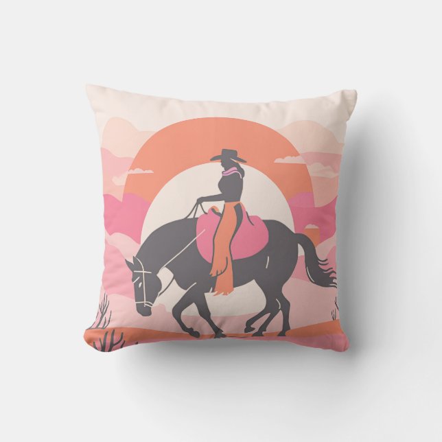 Desert Skies with Cowgirl Riding her Horse Cushion (Front)