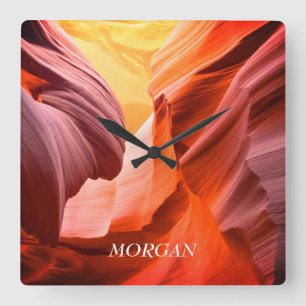 Desert Slot Canyon or Your Photo, White Name Square Wall Clock