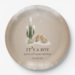 Desert Snow Cactus Baby Shower Paper Plate