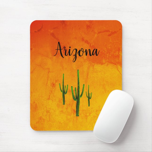Desert Southwest Arizona Saguaro Cacti Orange  Mouse Mat (With Mouse)