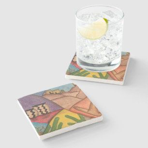 Desert Southwest Cactus Arizona Folk Art   Stone Coaster
