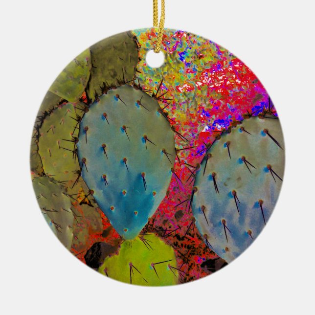 Desert Southwest Cactus Christmas  Ceramic Tree Decoration (Front)