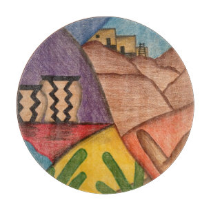 Desert Southwest Cactus Folk Art  Cutting Board