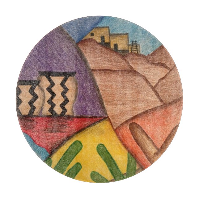 Desert Southwest Cactus Folk Art  Cutting Board (Front)