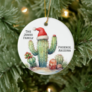Desert/Southwest Cactus with Santa Hat Ceramic Tree Decoration