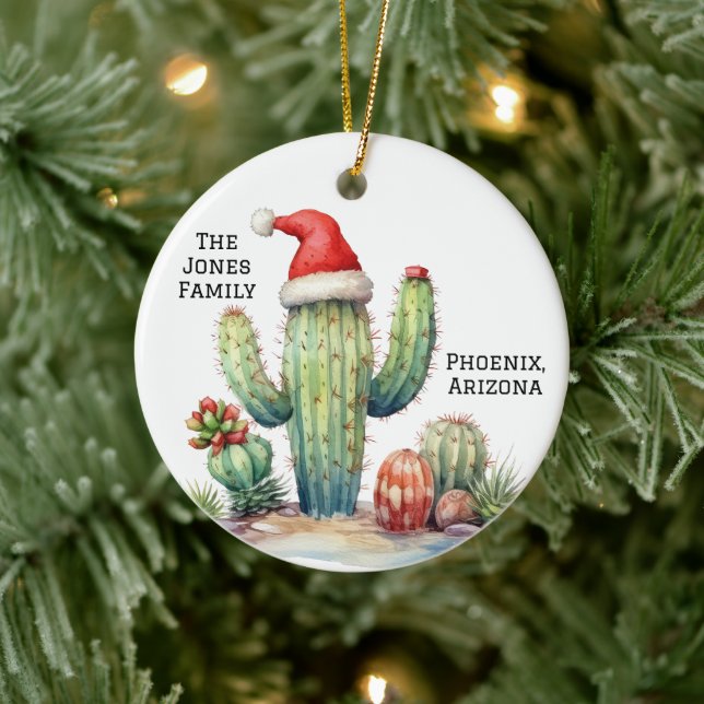 Desert/Southwest Cactus with Santa Hat Ceramic Tree Decoration (Tree)