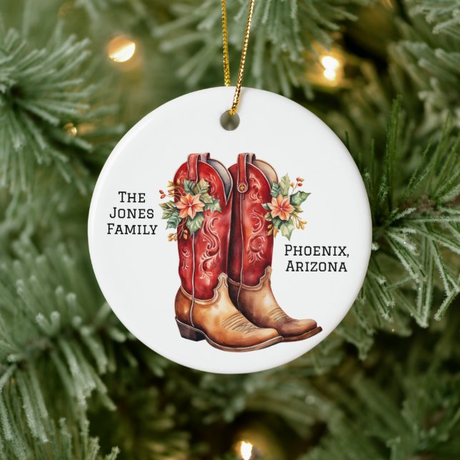 Desert/Southwest Cowboy Christmas Boots Ceramic Tree Decoration (Tree)