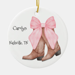 Desert/Southwest Pink Cowboy  Boots  Ceramic Tree Decoration
