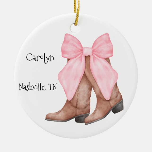 Desert/Southwest Pink Cowboy  Boots  Ceramic Tree Decoration (Front)