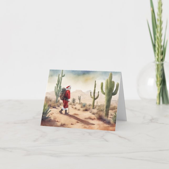 Desert/Southwest Santa Hiking Christmas Card (Front)