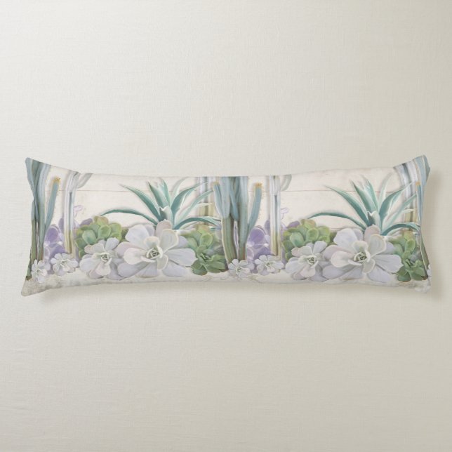 Desert Southwestern Cactus Succulent Shiplap Wood Body Cushion (Front)