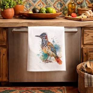Desert Spirit, Roadrunner in Watercolor, custom Tea Towel
