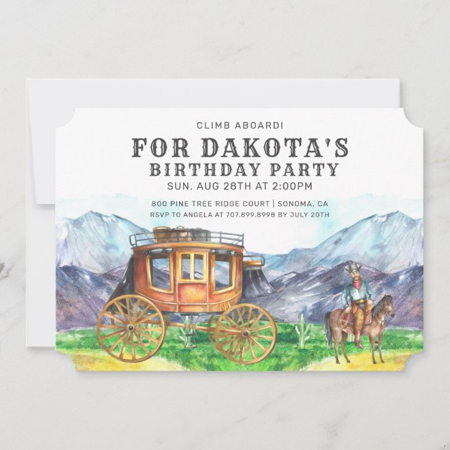 Desert Stagecoach Cowboy Birthday Party Invitation (Front)