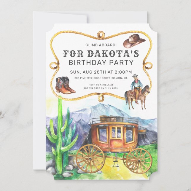 Desert Stagecoach Cowboy Birthday Party Invitation (Front)