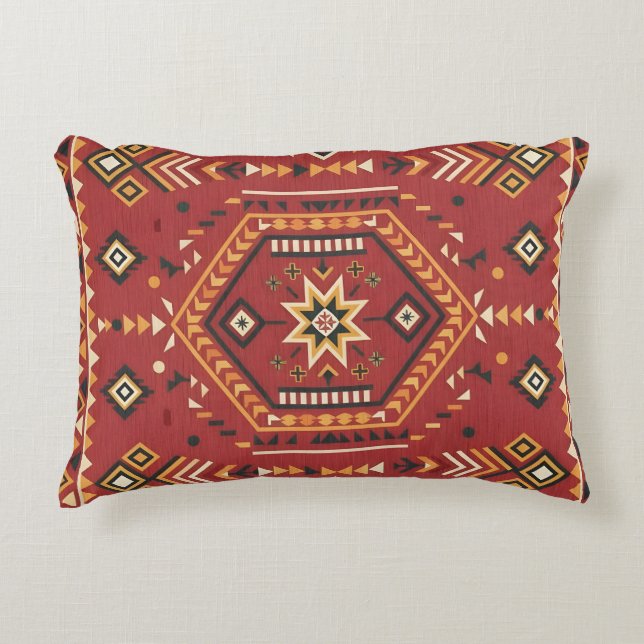 Desert Star Nomad – Vibrant Crimson Tribal Art Decorative Cushion (Front)