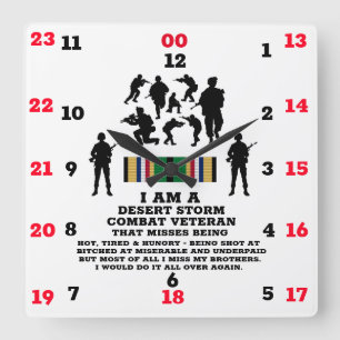 Desert Storm Combat Veteran Square Wall Clock