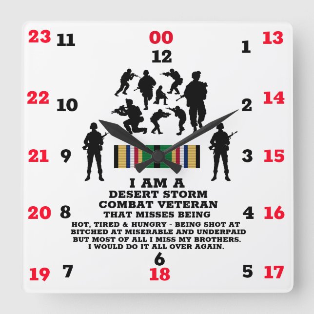Desert Storm Combat Veteran Square Wall Clock (Front)