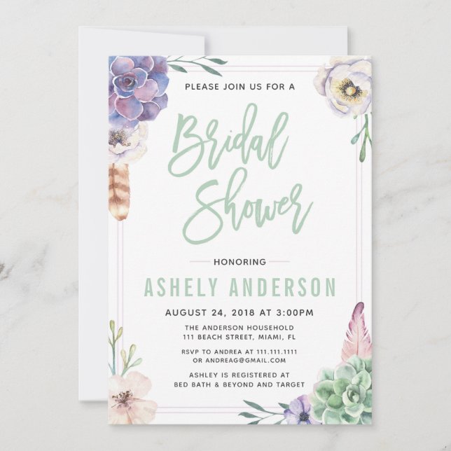 Desert Succulent Boho Bridal Shower Invitation (Front)