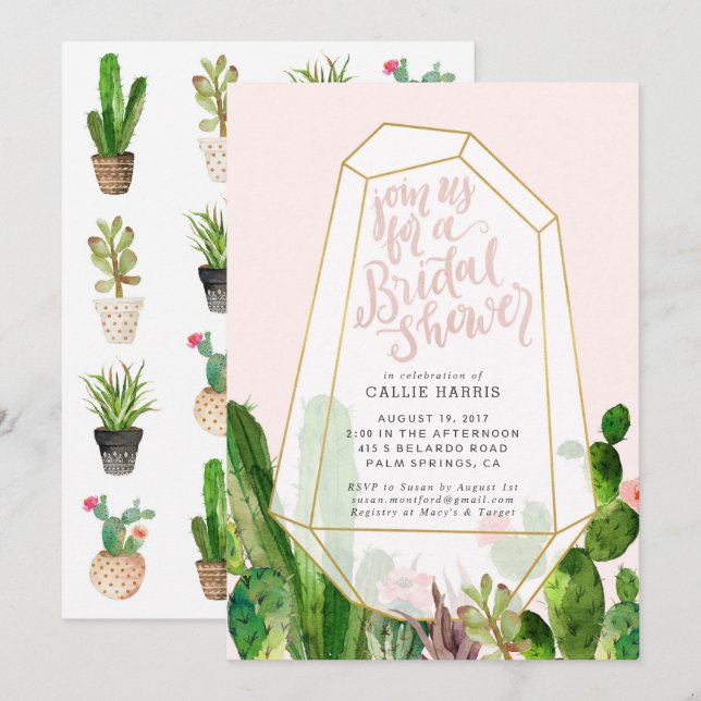 Desert Succulent Bridal Shower Invitation - Pink (Front/Back)