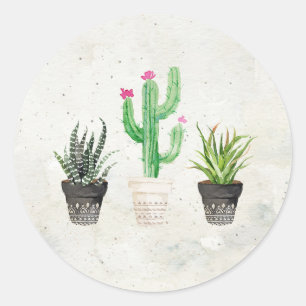 Desert Succulent Cactus Favour Stickers - Stone