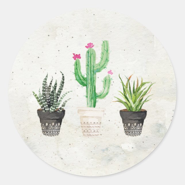 Desert Succulent Cactus Favour Stickers - Stone (Front)