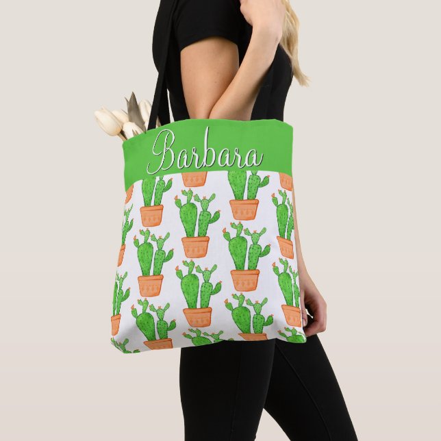 Desert Succulent Cactus Floral Personalised  Tote Bag (Close Up)