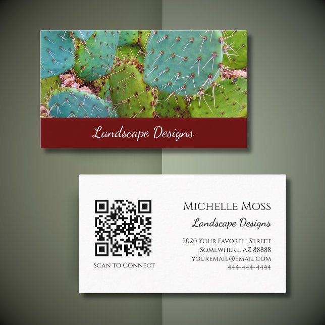 Desert Succulent Prickly Pear Cactus Botanical Business Card (Creator Uploaded)