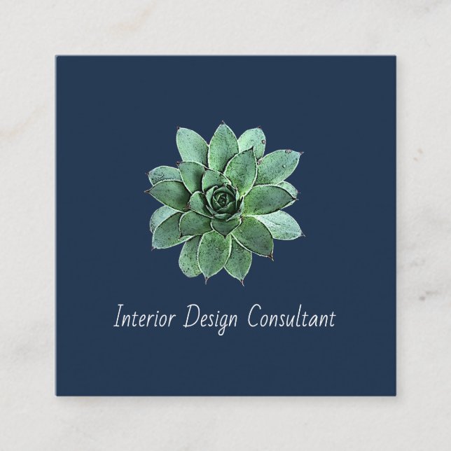 Desert Succulent QR code Modern Navy Blue Square Business Card (Front)