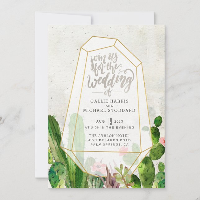 Desert Succulent Wedding Invitation - Stone (Front)