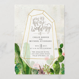 Desert Succulent Wedding Invitation - Stone