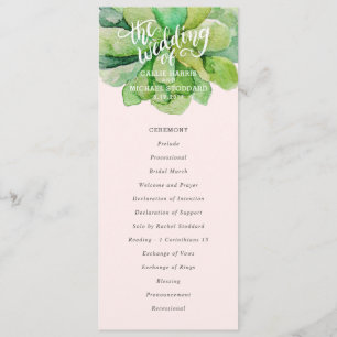 Desert Succulent Wedding Program - Pink Programme