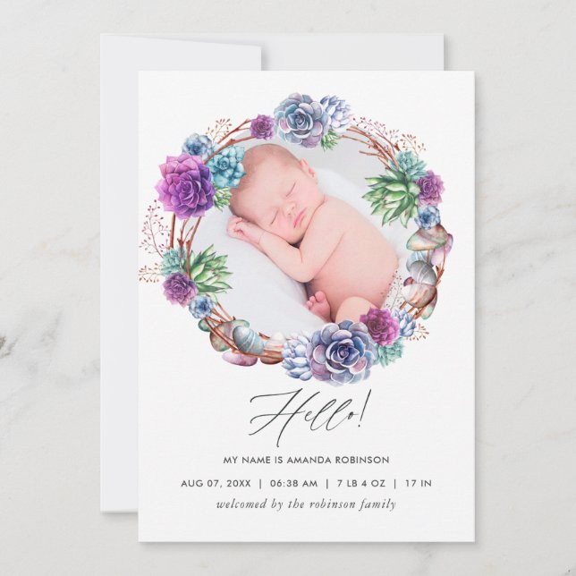 Desert Succulents Birth Announcement Photo Card (Front)