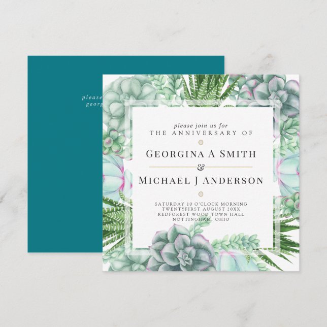 Desert Succulents Cacti Watercolor ANNIVERSARY Invitation (Front/Back)