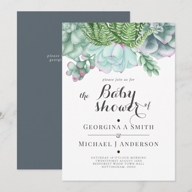 Desert Succulents Cacti Watercolor BABY SHOWER Invitation (Front/Back)