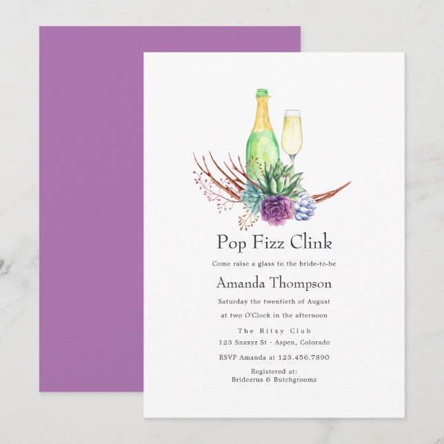 Desert Succulents Pop Fizz Clink Bridal Shower Invitation (Front/Back)