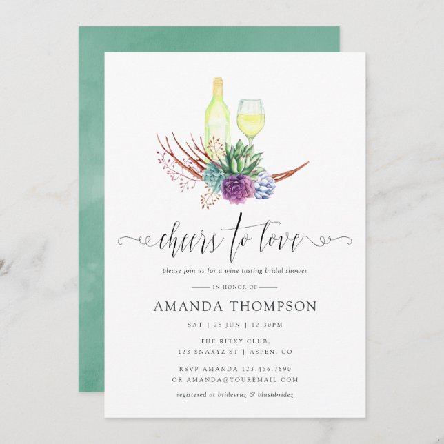 Desert Succulents Wine Tasting Bridal Shower Invitation (Front/Back)