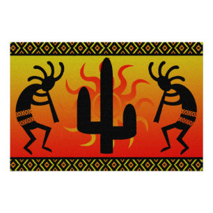 Desert Sun Cactus Kokopelli Southwestern Poster
