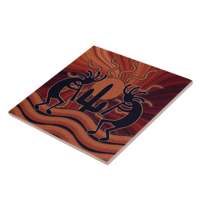 Desert Sun Cactus Southwest Kokopelli Ceramic Tile (Side)