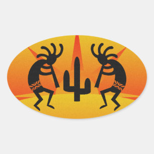 Desert Sun Cactus Southwest Kokopelli Oval Sticker