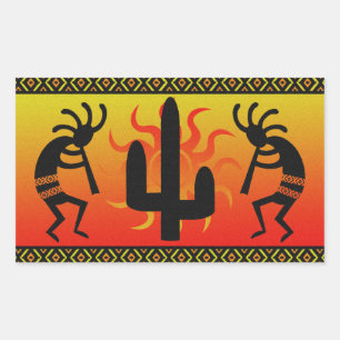 Desert Sun Cactus Southwest Kokopelli Rectangular Sticker