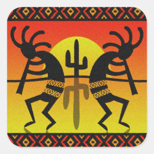 Desert Sun Cactus Southwest Kokopelli Square Sticker