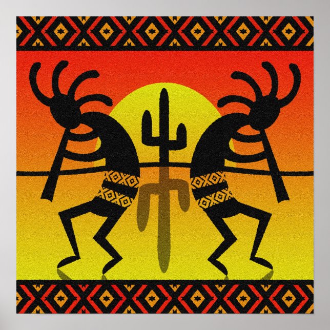 Desert Sun Cactus Southwest Kokopelli Wall Art (Front)