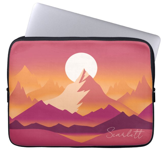 Desert Sun Mountain Peaks Landscape Illustration Laptop Sleeve (Front)