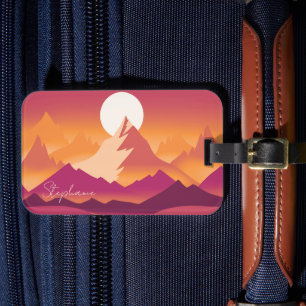 Desert Sun Mountain Peaks Landscape Illustration Luggage Tag