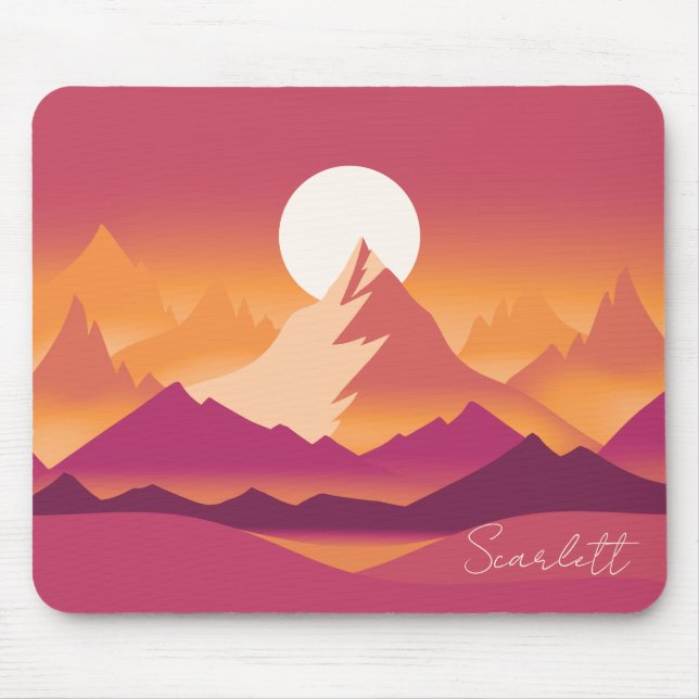 Desert Sun Mountain Peaks Landscape Illustration Mouse Mat (Front)