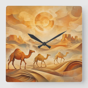Desert Sunrise Camels Shifting Sands Square Wall Clock