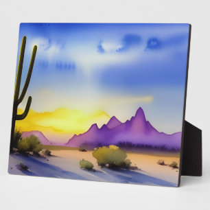 Desert Sunrise Scenic Watercolor Tabletop Plaque